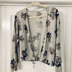 Lucky Brand Gray Floral Open Sweater S